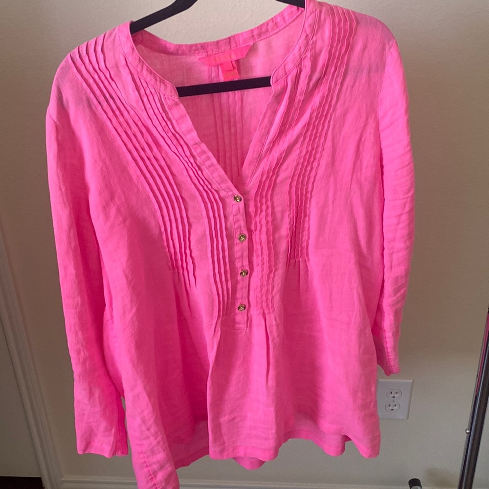 NWOT pink linen top